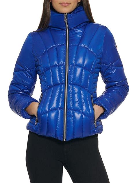 Guess Quilted Puffer Jacket In Blue Lyst