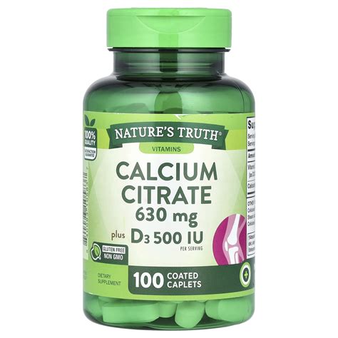 Nature S Truth Calcium Citrate Plus D3 100 Coated Caplets