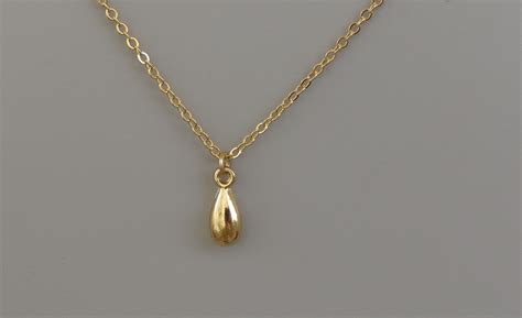 Teardrop Pendant Necklace Tiny Gold Teardrop Necklace Etsy