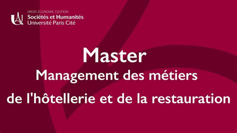 Master Management des métiers de l hôtellerie et de la restauration