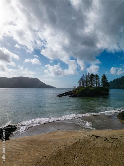 Sandy Beach On Pacific Ocean Coast View Sunny Blue Sky San Josef Bay