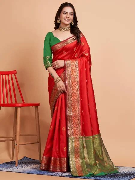 Red Soft Banarasi Silk Saree With Zari Weaving Work And Blouse In Usa Uk Malaysia South