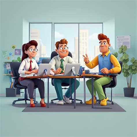 Premium AI Image | Cartoon characters working in office together concept of teamwork