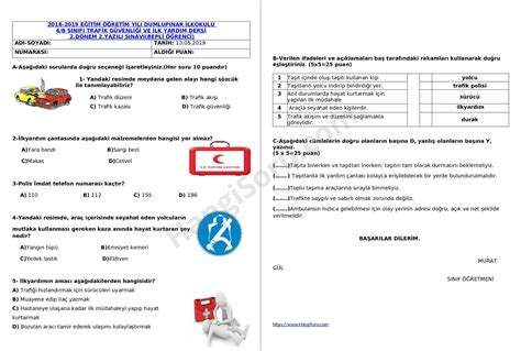 4 Sınıf Trafik Güvenliği 2 Dönem 2 Yazılı Soruları BEP 75 HangiSoru