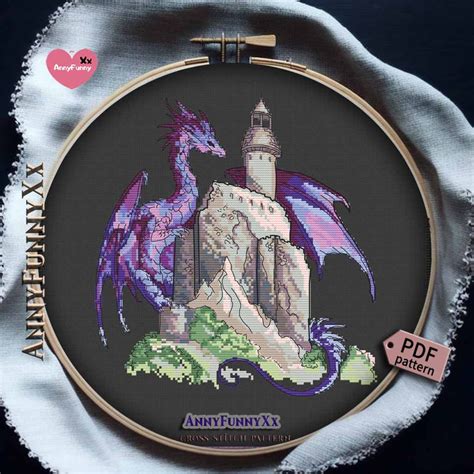 Purple Dragon Cross Stitch Pattern Castle Pattern Fantasy Pdf Etsy