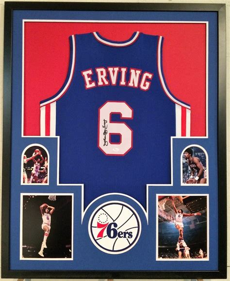 Framed Julius Erving Dr J Signed Philadelphia Ers Jersey Jsa W