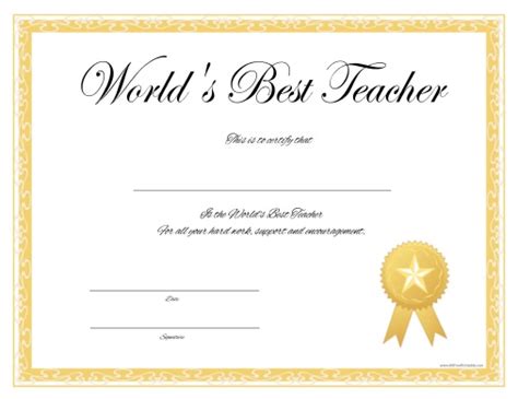 Best Teacher Certificate Free Printable Printable Templates