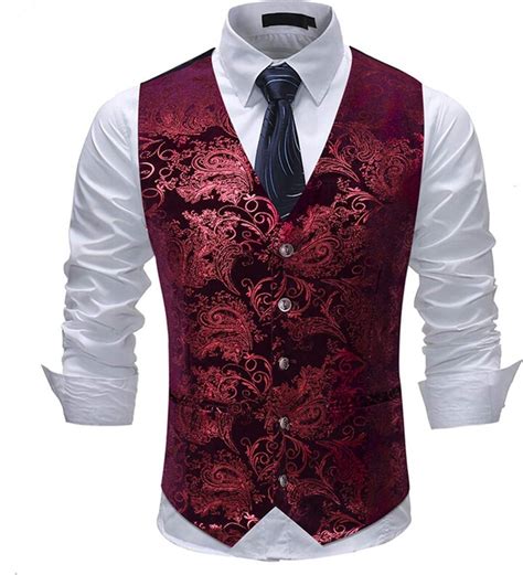 Allthemen Mens Paisley Jacquard Suit Waistcoat Single Breasted Vest