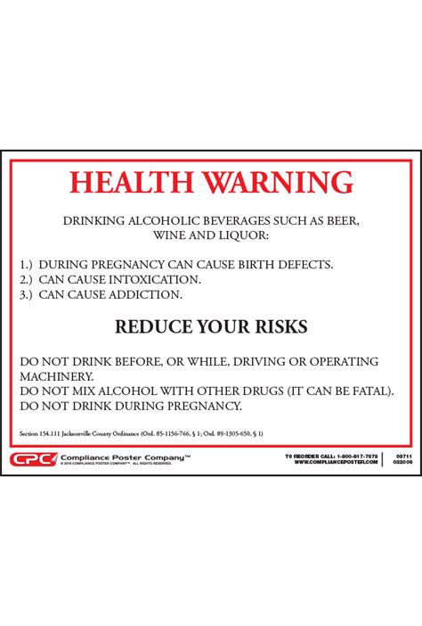 City Of Jacksonville Fl Alcohol Health Warning Poster