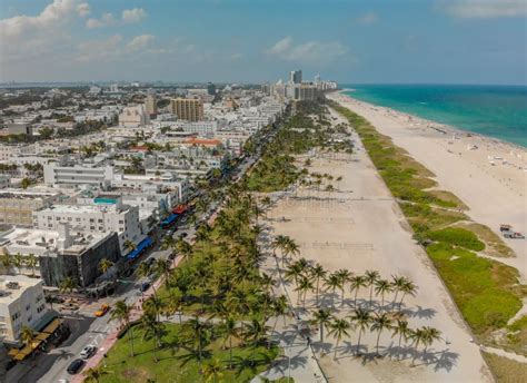 Panoramic View of Miami Beach Park and Ocean Drive As Seen from Stock ...