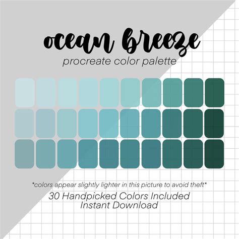 Ocean Breeze Procreate Color Palette 30 Colors Swatches Etsy Color