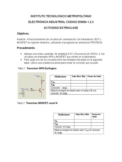 Pdf Actividad Extraclase Simulacion Conmutacion Transistores Proteus