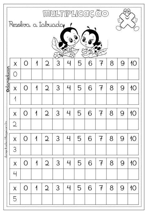 Tabuada Para Imprimir Sem Resultados Contas De Multiplica O Do Ao