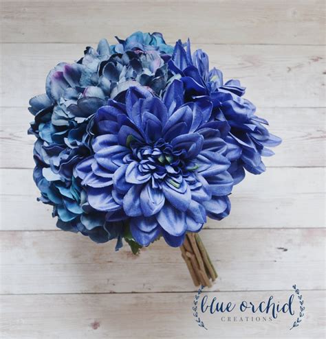 Blue Bridesmaid Bouquet Blue Dahlia and Hydrangea Bouquet