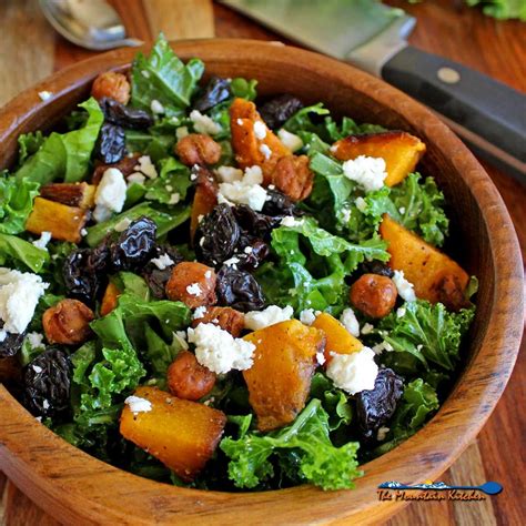 Roasted Butternut Squash Kale Salad With Chickpeas And Dried Cherries