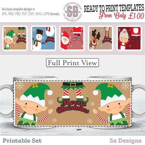 Merry Christmas Sublimation Mug Template Christmas Mug Design Etsy Uk