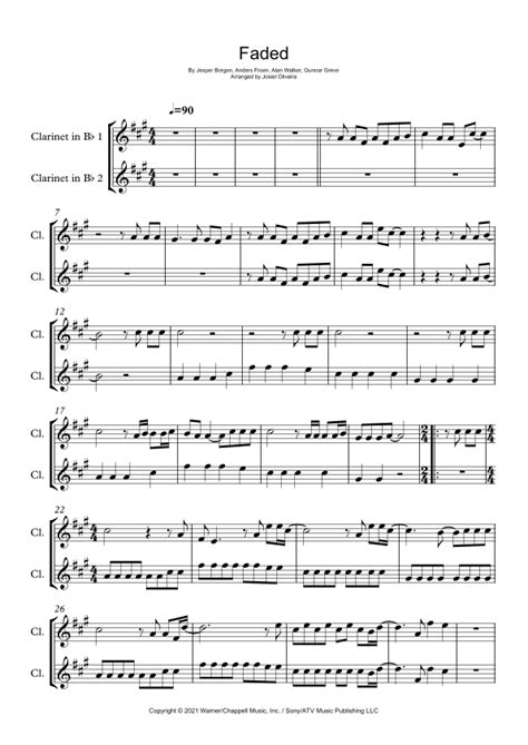 Faded Arr Josiel Oliveira By Alan Walker Sheet Music For Clarinet Duet At Sheet Music Direct