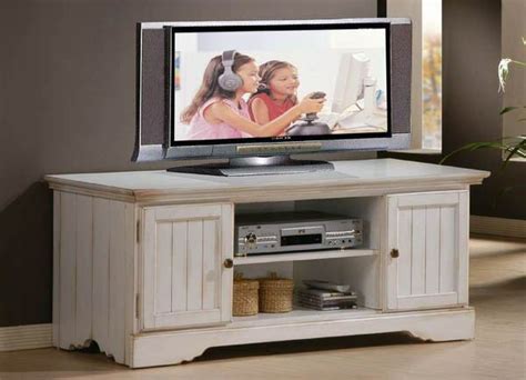 COTTAGE ANTIQUE WHITE PLASMA TV STAND CONSOLE CABINET