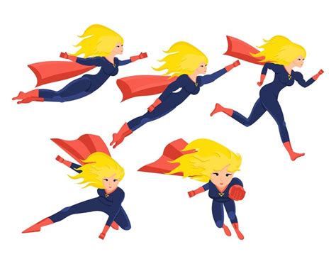 Premium Vector | Set of female superhero in different situations and poses