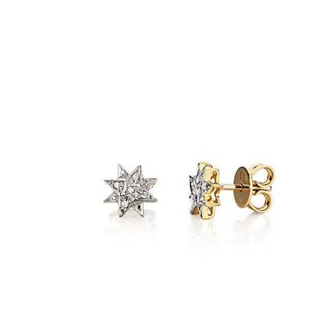 Brinco Ouro Stud Estrela Diamantes