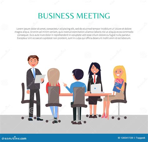 Business Meeting Poster With Workers Around Table Stock Vector