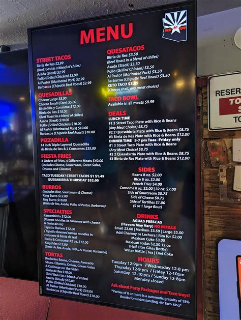 Menu At Az Taco King Restaurant Phoenix