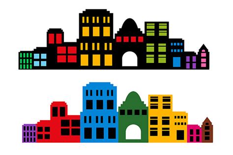 Silhouette Multicolor Of City Cityscape Graphic By Alexzel · Creative