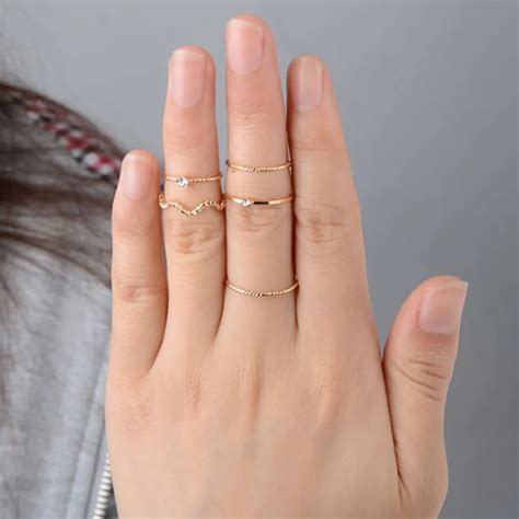 5Pcs Set Punk Rock Gold Stack Plain Band Midi Mid Finger Knuckle Rings