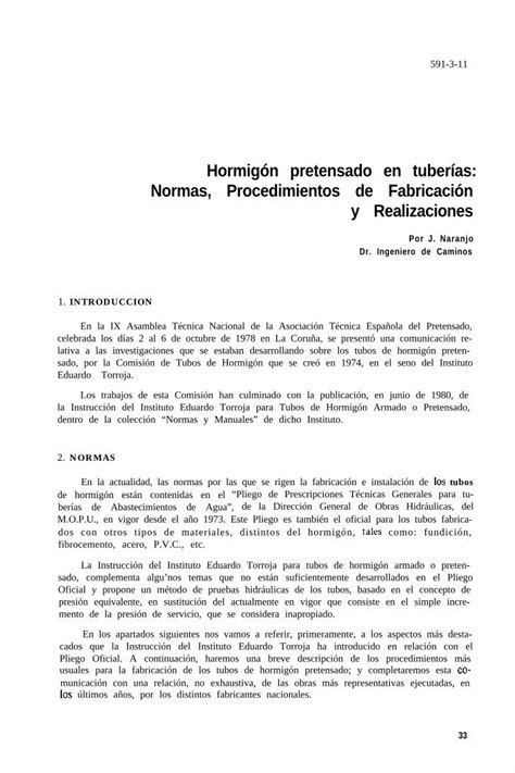 PDF Hormigón pretensado en tuberías Normas Procedimientos de de