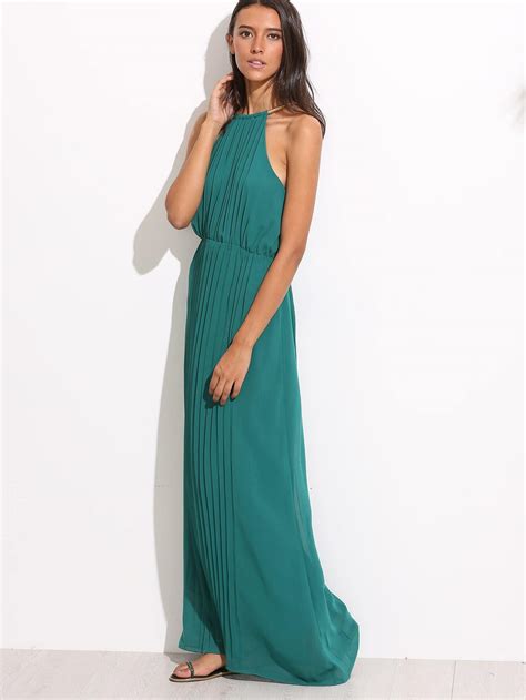 Green Halter Cutout Back Maxi Dress Shein Sheinside