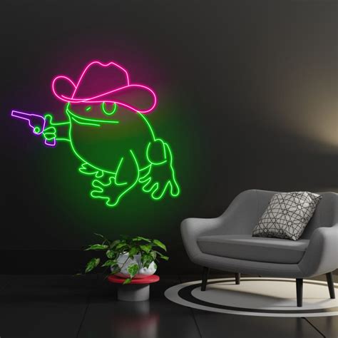 Handmadetneonsign Cowboy Frog Neon Sign Cowboy Frog Led Signs Cowboy