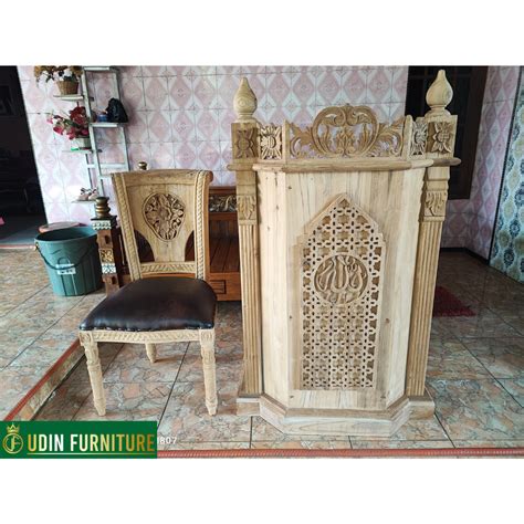 jual podium mimbar masjid  kursi mimbar kayu jati tua mentahan