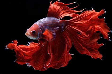 Premium Photo A Red Siamese Fish Is Swimming On A Black Background