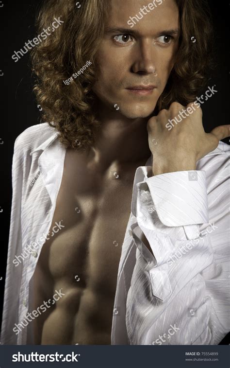 Portrait Of Long Haired Handsome Man With Naked Torso Stock Photo 75554899 Shutterstock
