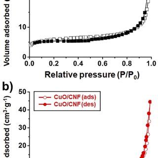 N2 Adsorption Desorption Isotherms Of A Pristine CNF And B CuO CNF