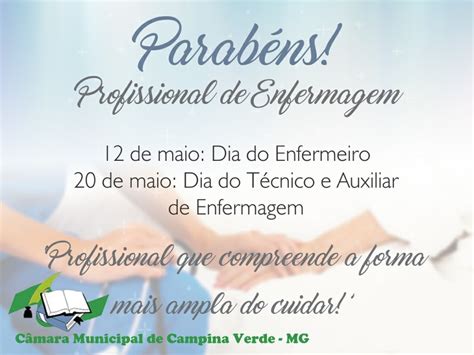 20 de maio Dia Nacional do Técnico e Auxiliar de Enfermagem Câmara