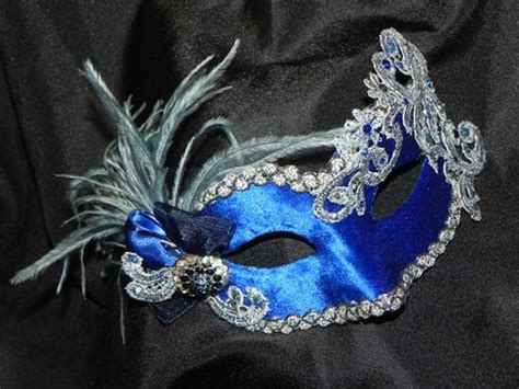 Items Similar To Velvet Lace And Feather Masquerade Mask In Royal Blue