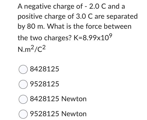 Solved A negative charge of -2.0C and a positive charge of | Chegg.com