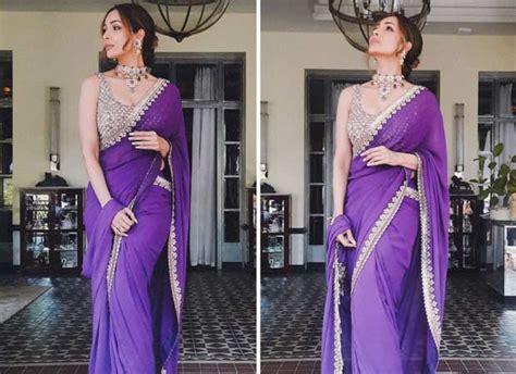 Malaika Arora stuns in a vibrant purple saree from Arpita Mehta ...