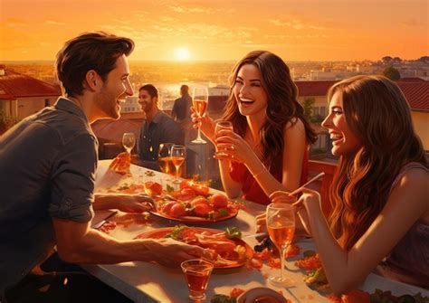 Un Paysage Urbain Animé Avec Des Amis Dégustant Des Cocktails Aperol