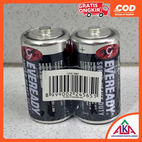 Jual 2 Pcs EVEREADY Baterai Size C 1 5V Hitam Batre Tanggung Super