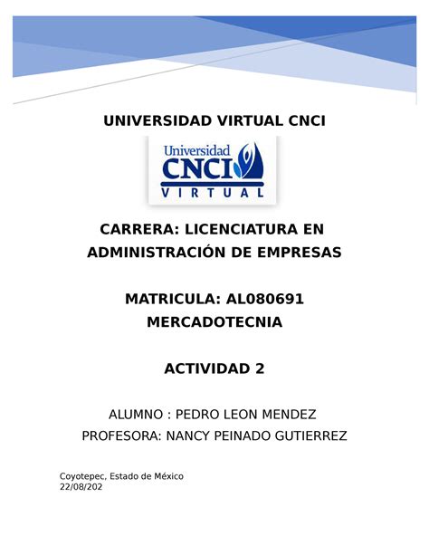 Actividad Universidad Virtual Cnci Carrera Licenciatura En