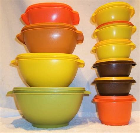 Large Vintage Tupperware Servalier Bowl Container Set Harvest Etsy