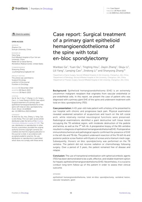 Pdf Case Report Surgical Treatment Of A Primary Giant Epithelioid