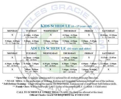 Schedule Charles Gracie Jiu Jitsu Academy Of Daly City