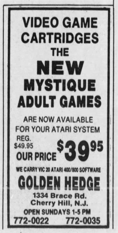 Atari 2600 New Mystique Adult Games Dec 3 1982