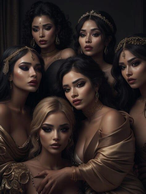 Grupo De Hermosas Mujeres Orientales Al Estilo Del Siglo Xix Foto