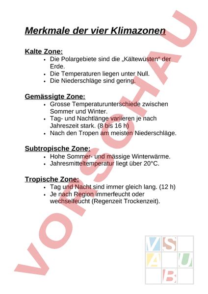 Arbeitsblatt Merkmale Der 4 Klimazonen Geographie Gemischte Themen