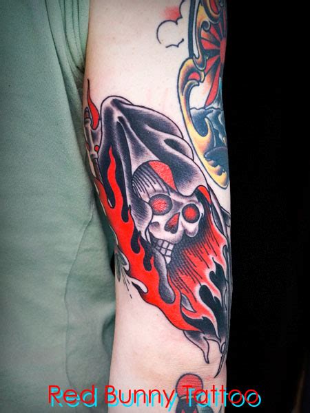 死神のタトゥーデザイン スカル・骸骨・grim Reaper Tattoo 東京 タトゥースタジオ 吉祥寺 Red Bunny