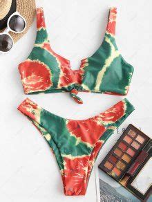 ZAFUL Tie Dye Knotted High Leg Tank Bikini Swimsuit In GREEN ZAFUL 2026